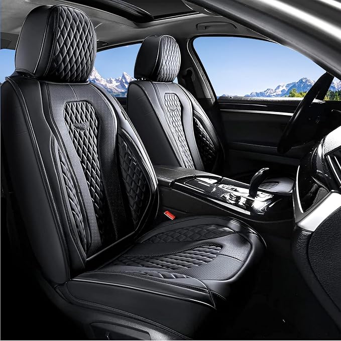 Universal Faux Leather Seat Covers — Front Seat — Black