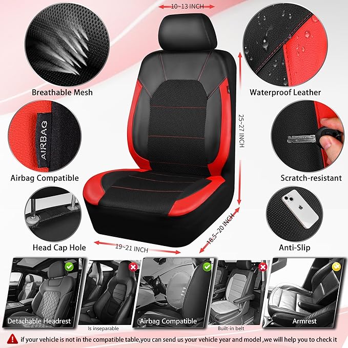 Universal Seat Covers — Full Set — Black / Red