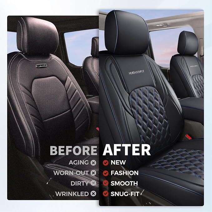 Faux Leather Seat Covers for Jeep Wrangler — Front Seat — Black / Blue