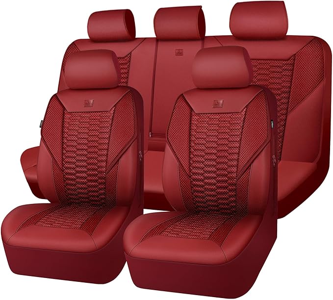 Universal Faux Leather Seat Covers — Full Set — Red / Burgundy