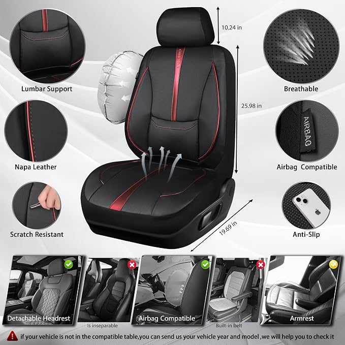 Universal Faux Leather Seat Covers — Front Seat — Black / Red