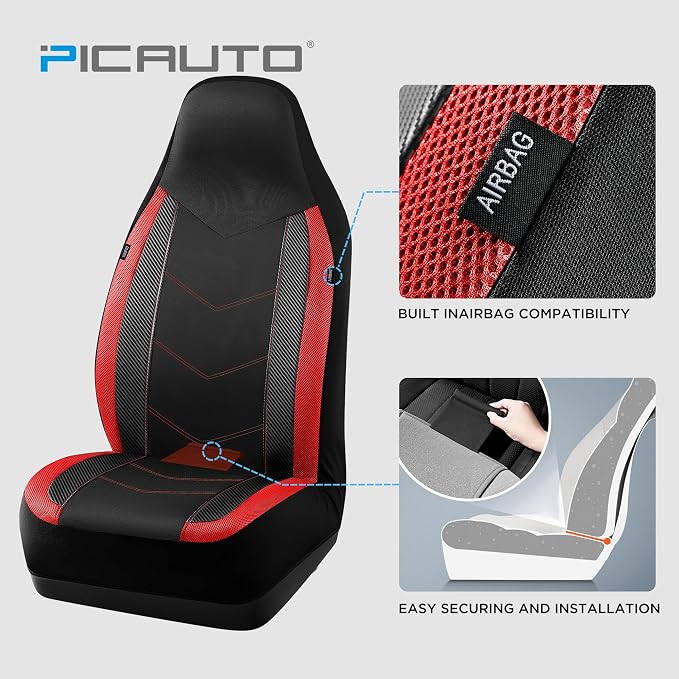 Universal Fabric Seat Covers — Front Seat — Red