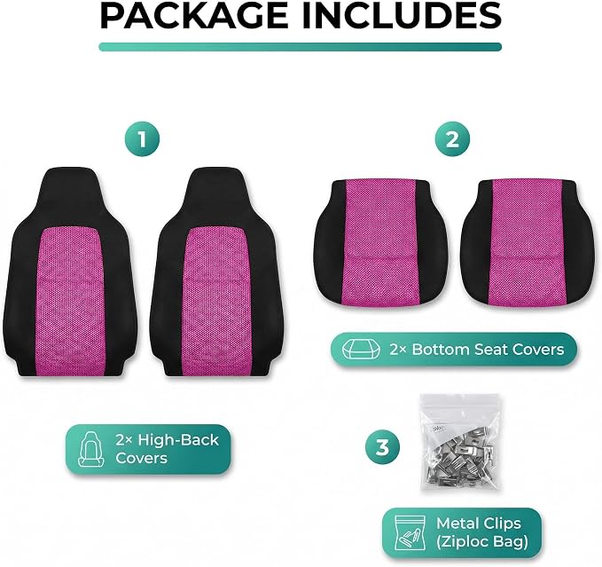 Universal Fabric Seat Covers — Front Seat — Pink