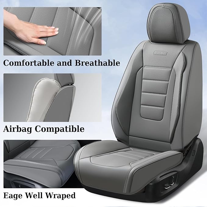 Universal Faux Leather Seat Covers — Front Seat — Gray