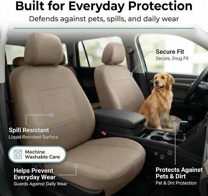 Universal Faux Leather Seat Covers — Front Seat — Tan