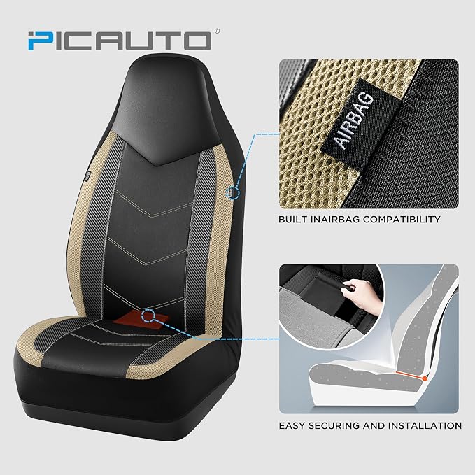 Universal Fabric Seat Covers — Front Seat — Black / Beige