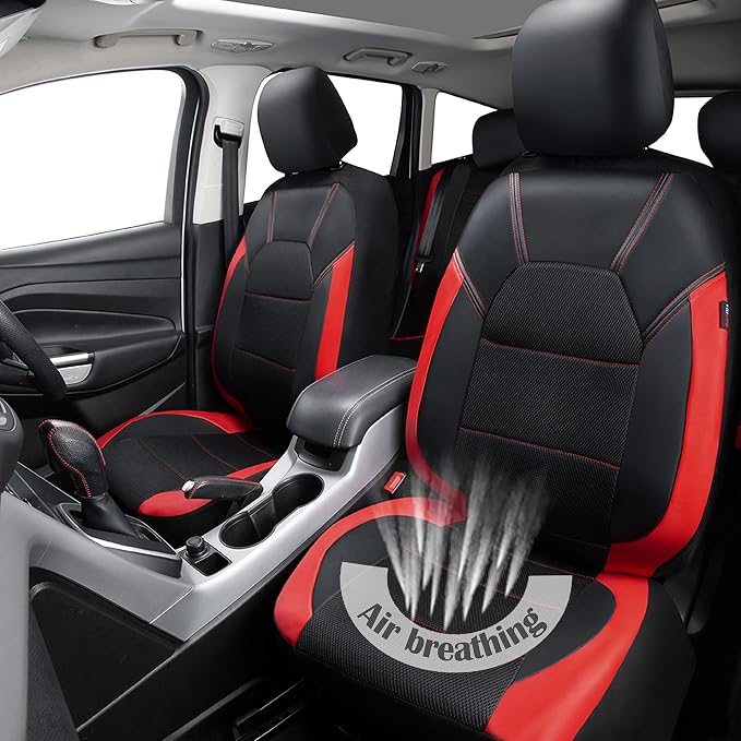 Universal Fabric Seat Covers — Front Seat — Black / Red