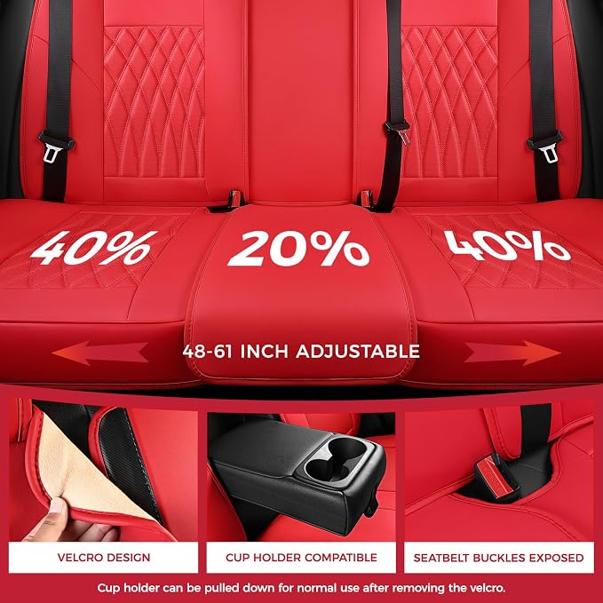 Universal Faux Leather Seat Covers — Full Set — Red