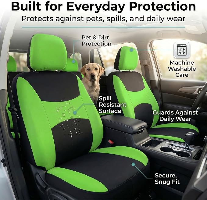Universal Fabric Seat Covers — Green / Black