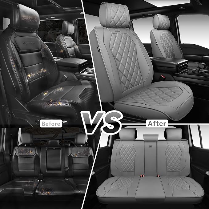 Universal Faux Leather Seat Covers — Full Set — Gray