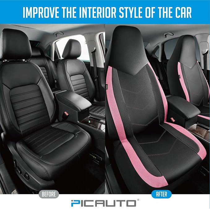 Universal Fabric Seat Covers — Front Seat — Black / Pink