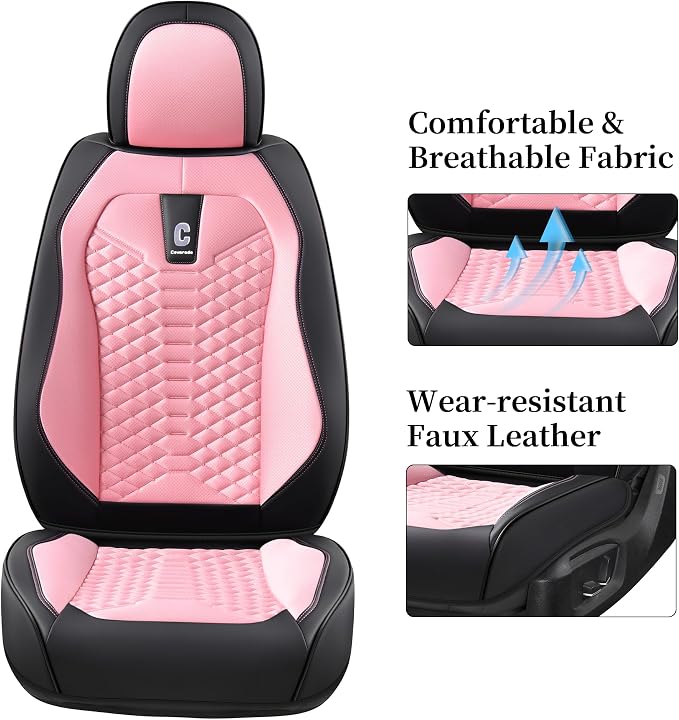 Universal Faux Leather Seat Covers — Front Seat — Pink