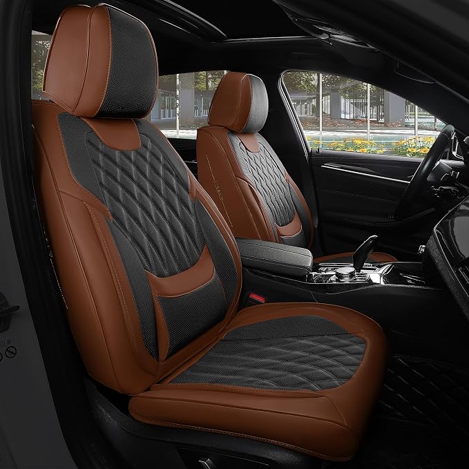 Universal Faux Leather Seat Covers — Full Set — Black / Brown