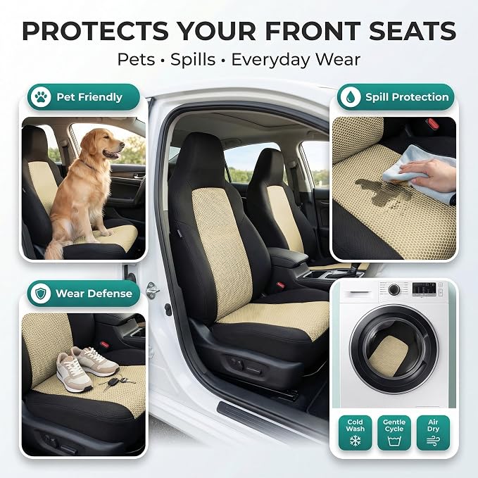 Universal Fabric Seat Covers — Front Seat — Beige