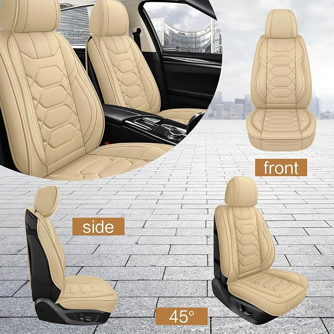 Universal Faux Leather Seat Covers — Full Set — Beige