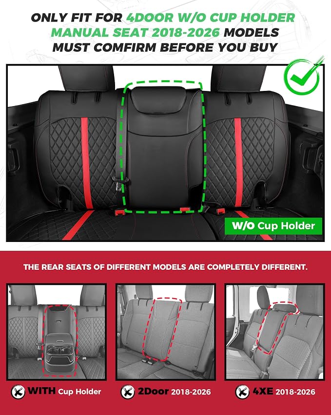 Seat Covers for Jeep Wrangler — Full Set — Black / Red