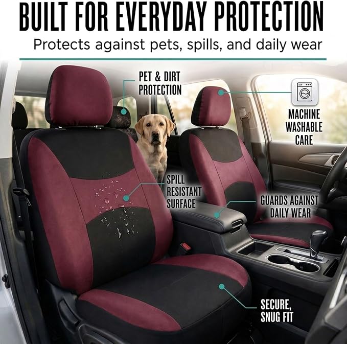 Universal Fabric Seat Covers — Full Set — Burgundy