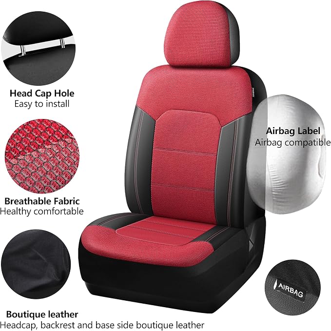 Universal Fabric Seat Covers — Front Seat — Black / Red