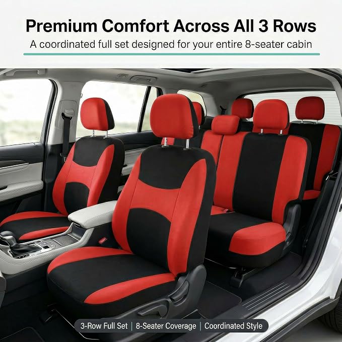 Universal Fabric Seat Covers — Red / Black