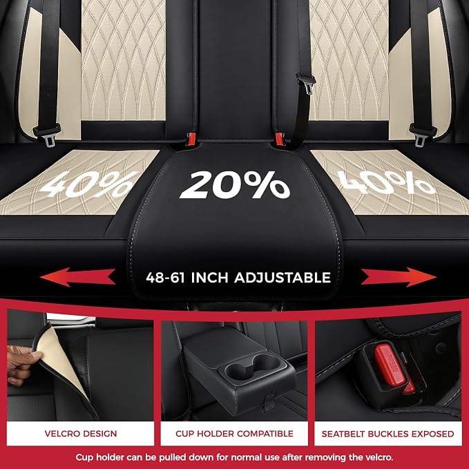 Faux Leather Car Seat Covers — Full Set — Black / Beige
