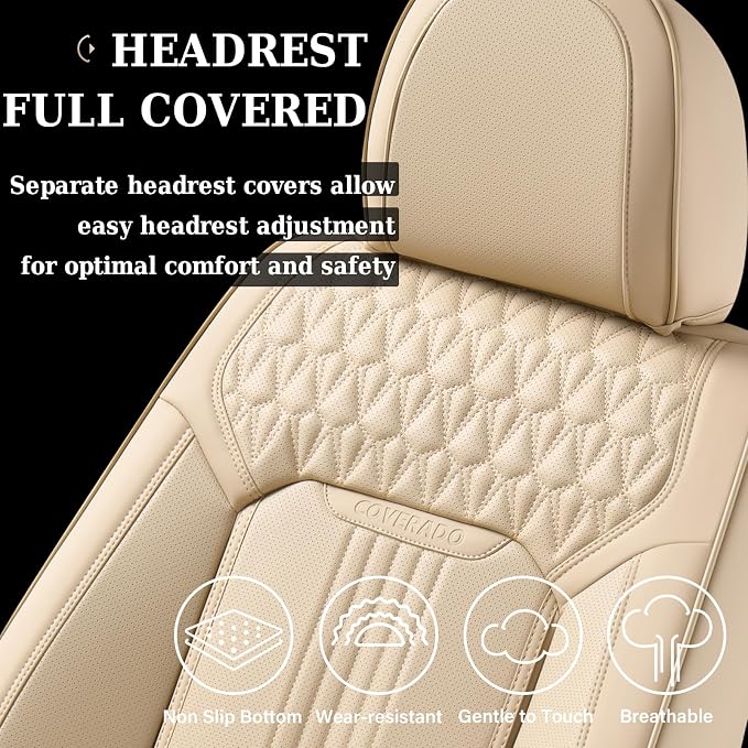 Universal Faux Leather Seat Covers — Front Seat — Beige