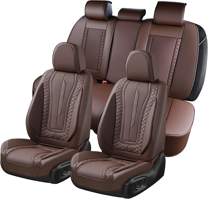 Universal Faux Leather Seat Covers — Full Set — Coffee