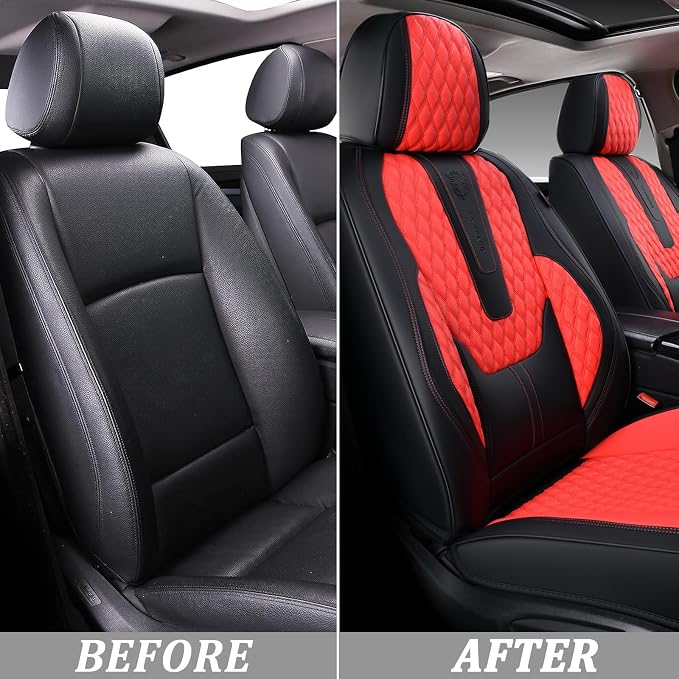 Universal Faux Leather Seat Covers — Front Seat — Red / Black