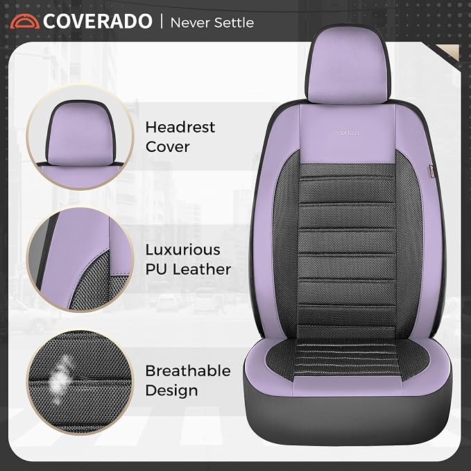 Fabric Car Seat Covers — Front Seat — Purple / Black