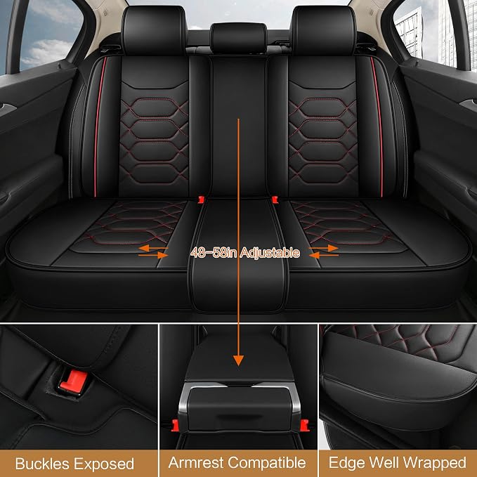 Universal Faux Leather Seat Covers — Full Set — Black / Red