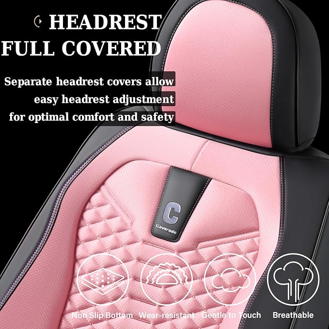 Universal Faux Leather Seat Covers — Front Seat — Pink