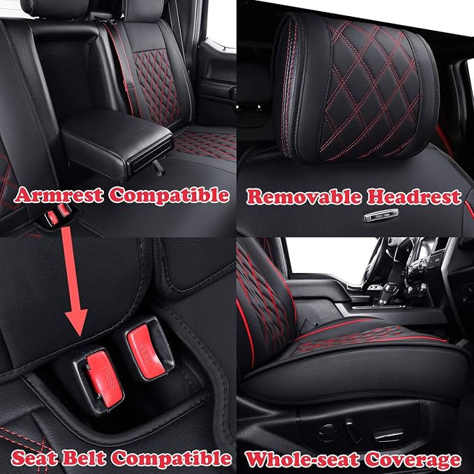 Seat Covers for Multiple Vehicles — Full Set — Black / Red