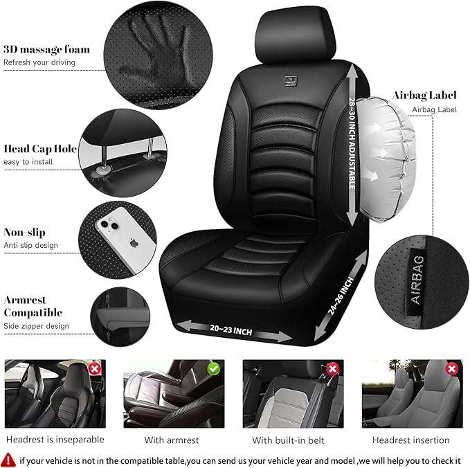 Universal Faux Leather Seat Covers — Front Seat — Black