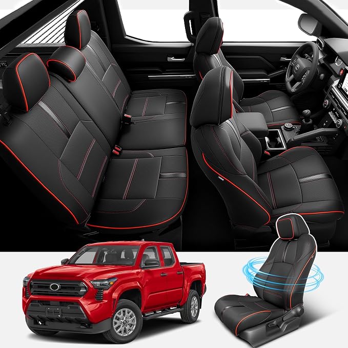 Faux Leather Seat Covers for Toyota Tacoma — Full Set — Black / Red