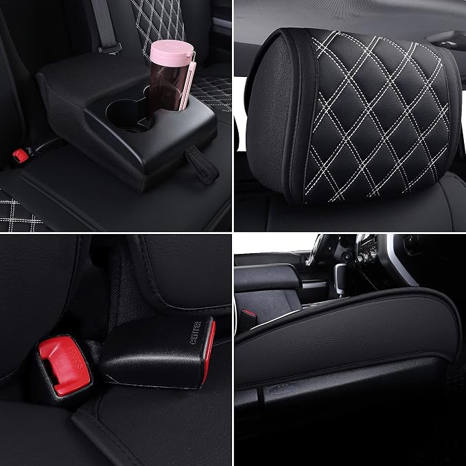 Faux Leather Seat Covers for Toyota Tundra — Full Set — Black / White