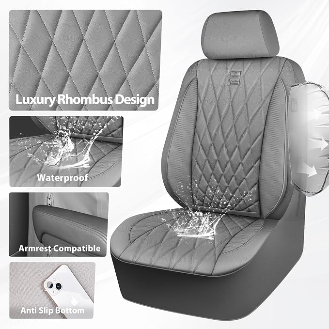 Universal Faux Leather Seat Covers — Front Seat — Gray