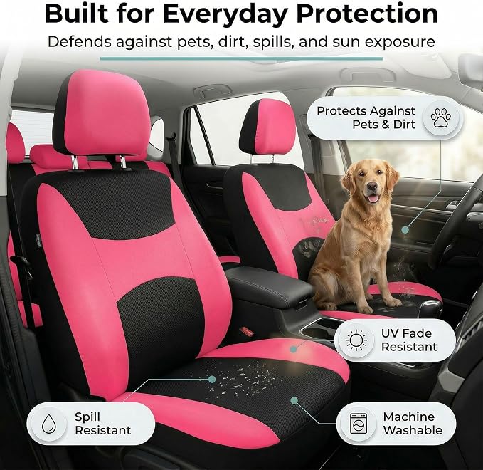 Universal Fabric Seat Covers — Front Seat — Pink