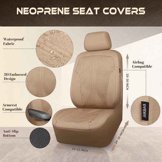 Universal Neoprene Seat Covers — Full Set — Beige