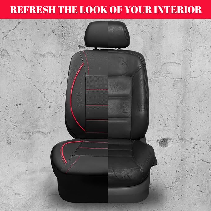 Universal Faux Leather Seat Covers — Front Seat — Black / Red