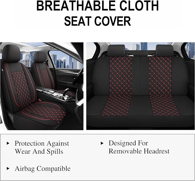 Fabric Car Seat Covers — Full Set — Black / Red