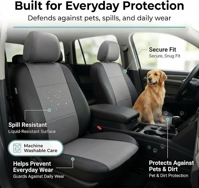 Universal Faux Leather Seat Covers — Front Seat — Black