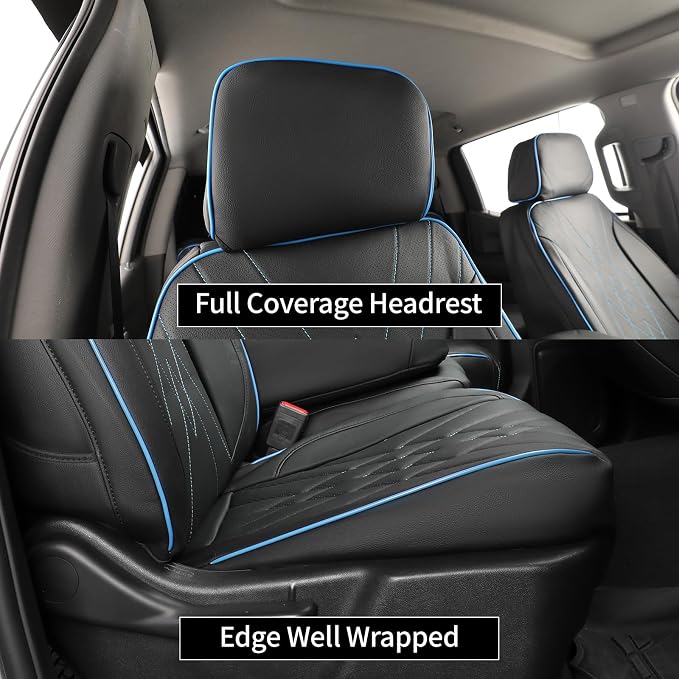 Faux Leather Seat Covers for Chevrolet Silverado — Full Set — Black / Blue