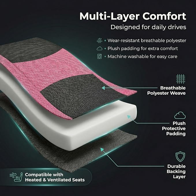 Universal Fabric Seat Covers — Pink / Black
