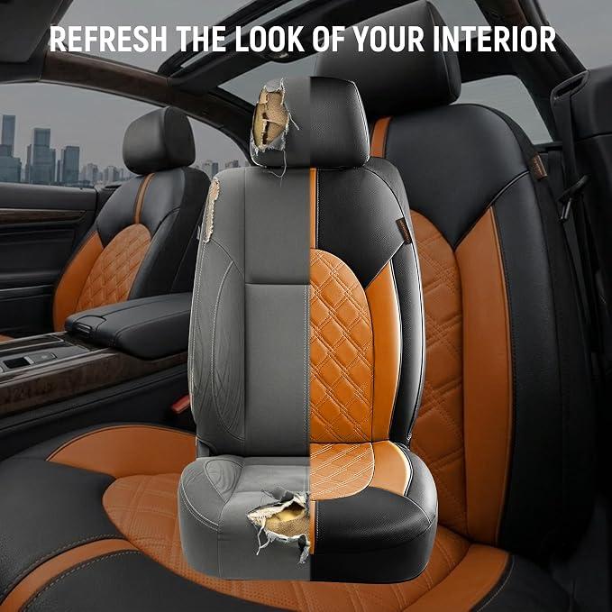Universal Faux Leather Seat Covers — Full Set — Orange / Brown