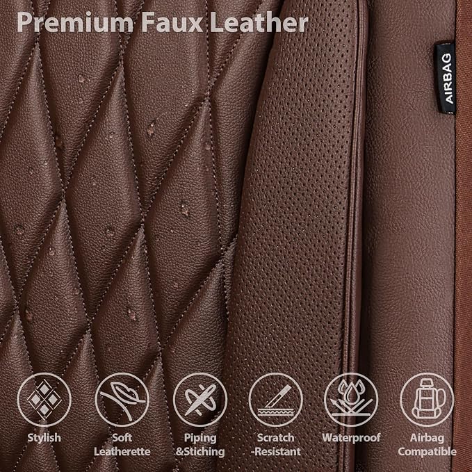 Universal Faux Leather Seat Covers — Front Seat — Brown