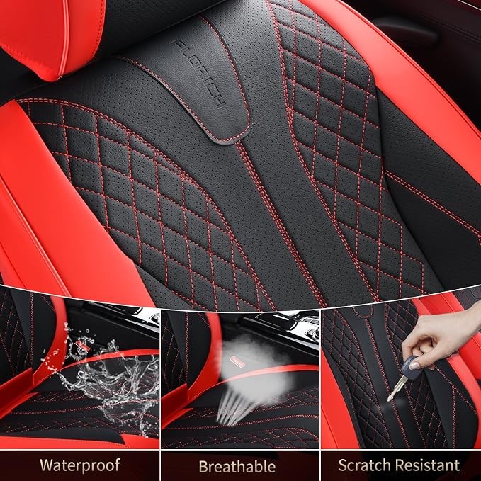 Universal Faux Leather Seat Covers — Front Seat — Black / Red