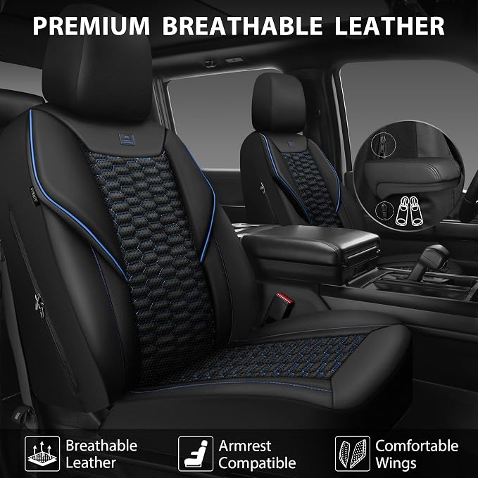 Universal Faux Leather Seat Covers — Full Set — Black / Blue