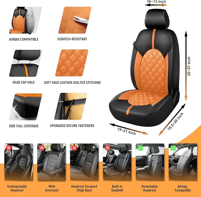Universal Faux Leather Seat Covers — Full Set — Orange / Brown