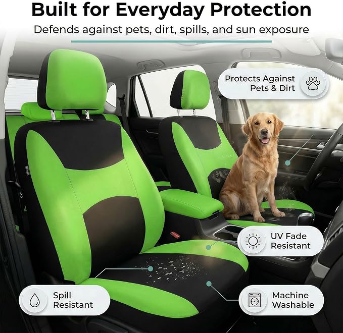 Universal Fabric Seat Covers — Front Seat — Green