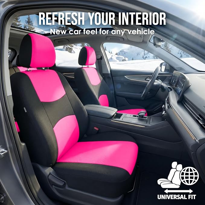 Universal Fabric Seat Covers — Full Set — Pink