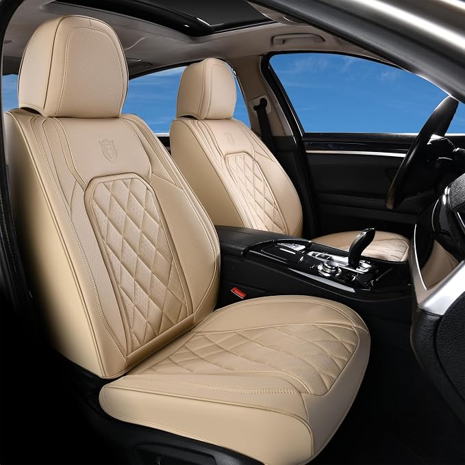 Universal Faux Leather Seat Covers — Front Seat — Beige
